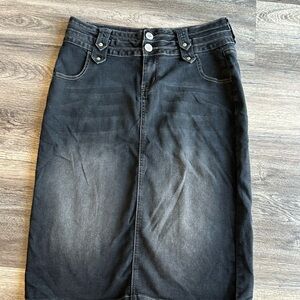 Be Girl Denim Skirt Black Size Large Long Blue Jean MIDI Distressed